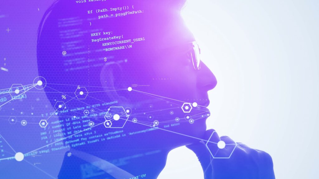 AI overlay on human man's head showing faster intelligence