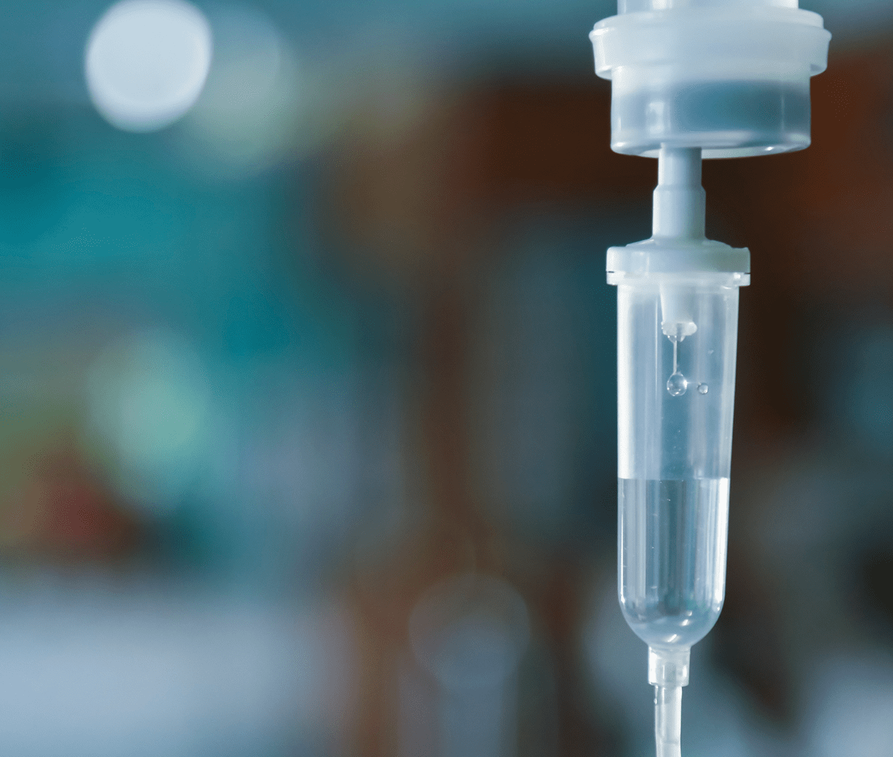 Close up photo of IV drip on a blurred background
