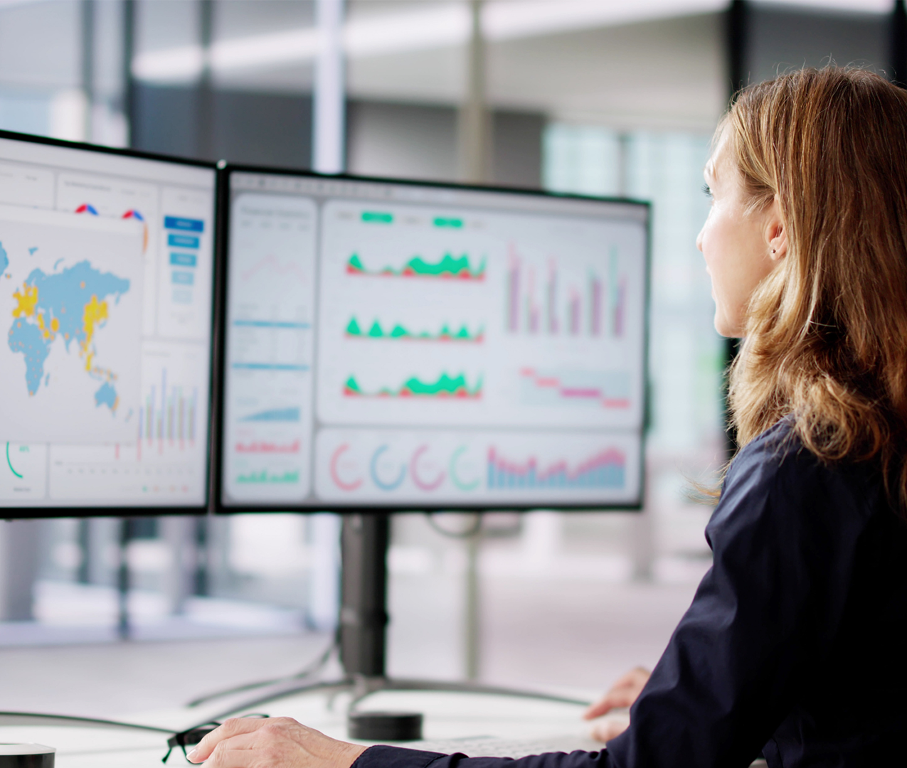 Woman working to link real-world data.