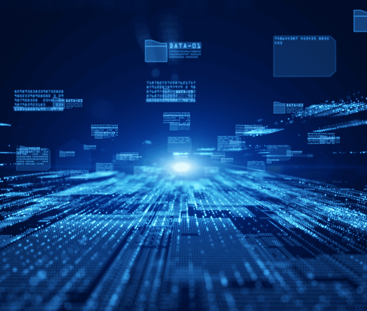 Digital data concept showing data coming at the viewer quickly signifying an abundance of files and evidence through data.