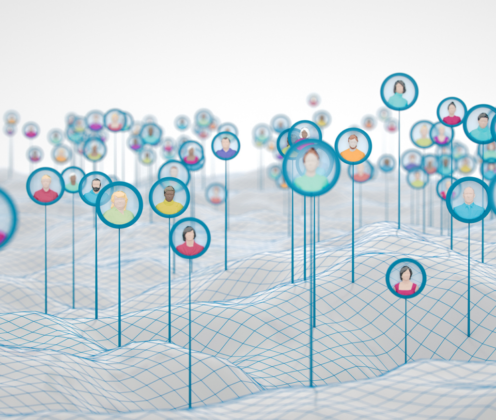 Data waves showcasing pinpoints and how people are connected